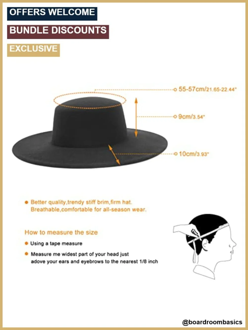 Classic Felt Fedora Hat Flat Top Wide Brim Jazz Panama Unisex Adjustable